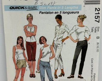 Patron de couture pantalons capris et shorts pour femmes McCall's 2157 5 longueurs différentes tailles 8-10-12 taille 24-26,5 pouces non coupé FF