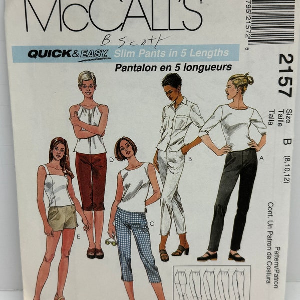 Misses Pants Capris Pedal Pushers and Shorts Sewing Pattern McCall’s 2157 5 Different Lengths Sizes 8-10-12 Waist 24-26.5” UNCUT FF