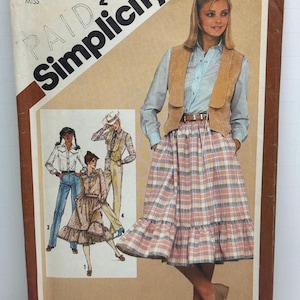 Simplicity 9851 Western Wear Sewing Pattern Ruffled Skirt Staight Leg Pants Fitted Shirt Vest Prairie Square Dance Skirt Size 10 UNCUT FF