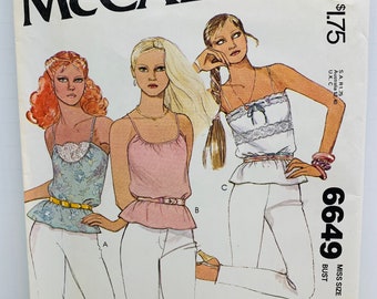 Vintage 1970s McCall’s 6649 Misses Spaghetti Strap Tops Sewing Patterns Cottagecore Lace Size 12 Bust 34 UNCUT FF