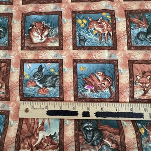 Woodland Animals Squares Cotton Fabric Fox Raccoon Fawn Deer Bunny Rabbit Squirrel Coyote Squares One Yard