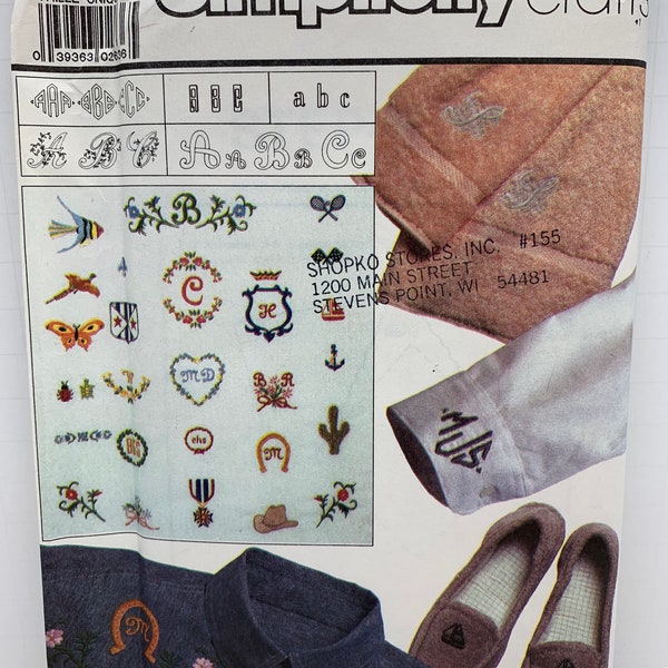 UNCUT Vintage Simplicity 5171 or 8276 Embroidery Transfer Sewing Pattern Alphabet and Miscellaneous Small Patterns for Monogramming