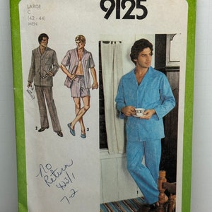 Men’s Pajamas Button Front Top Pants and Shorts Sewing Pattern Simplicity 9125 Drawstring Waist Size Large Chest 42-44”
