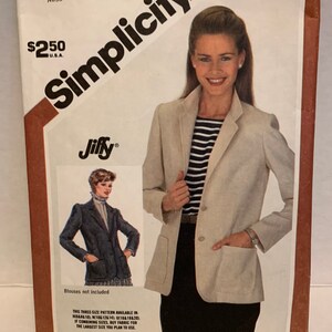 Vintage 80s Simplicity 5926 Misses Jiffy Blazer Sewing Pattern Unlined Jacket Sizes 10-12-14  Cut and Complete