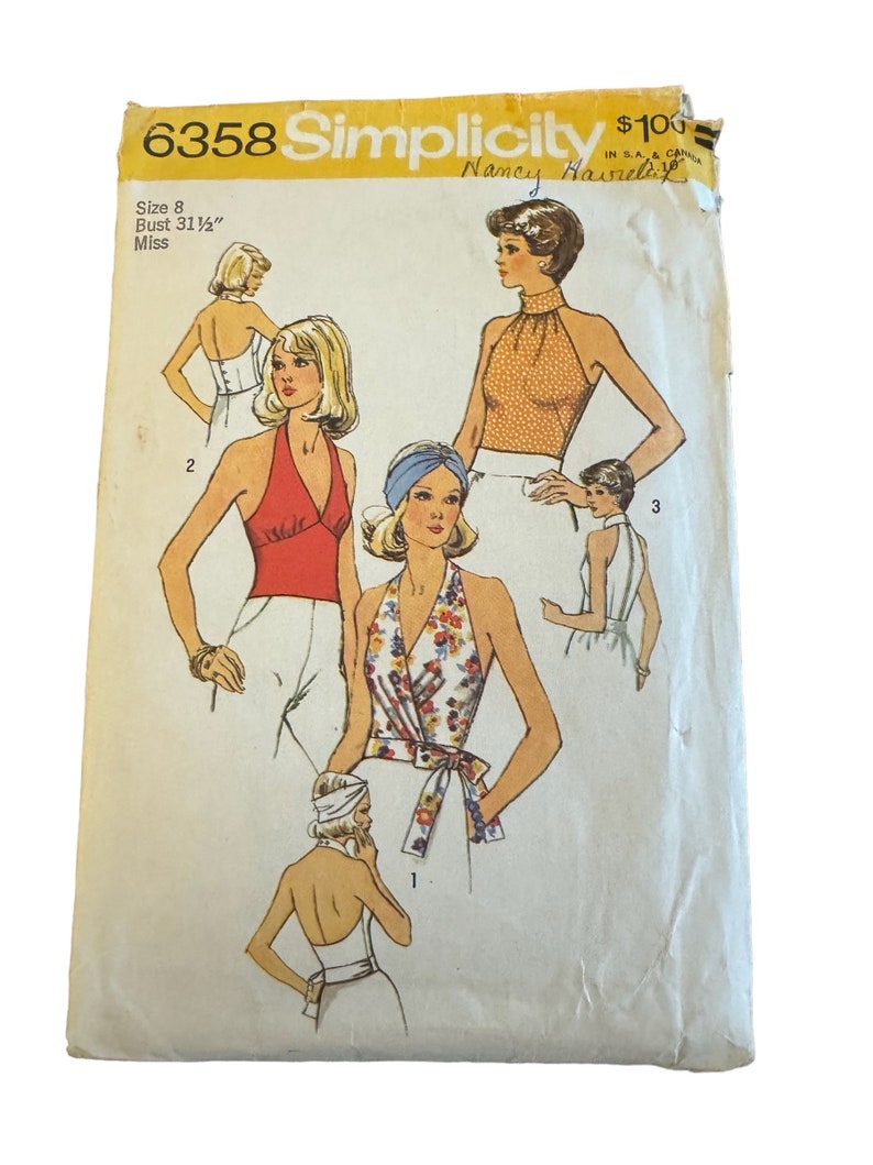 Misses Halter Top Sewing Pattern Simplicity 6358 Vintage 70s Tops ...