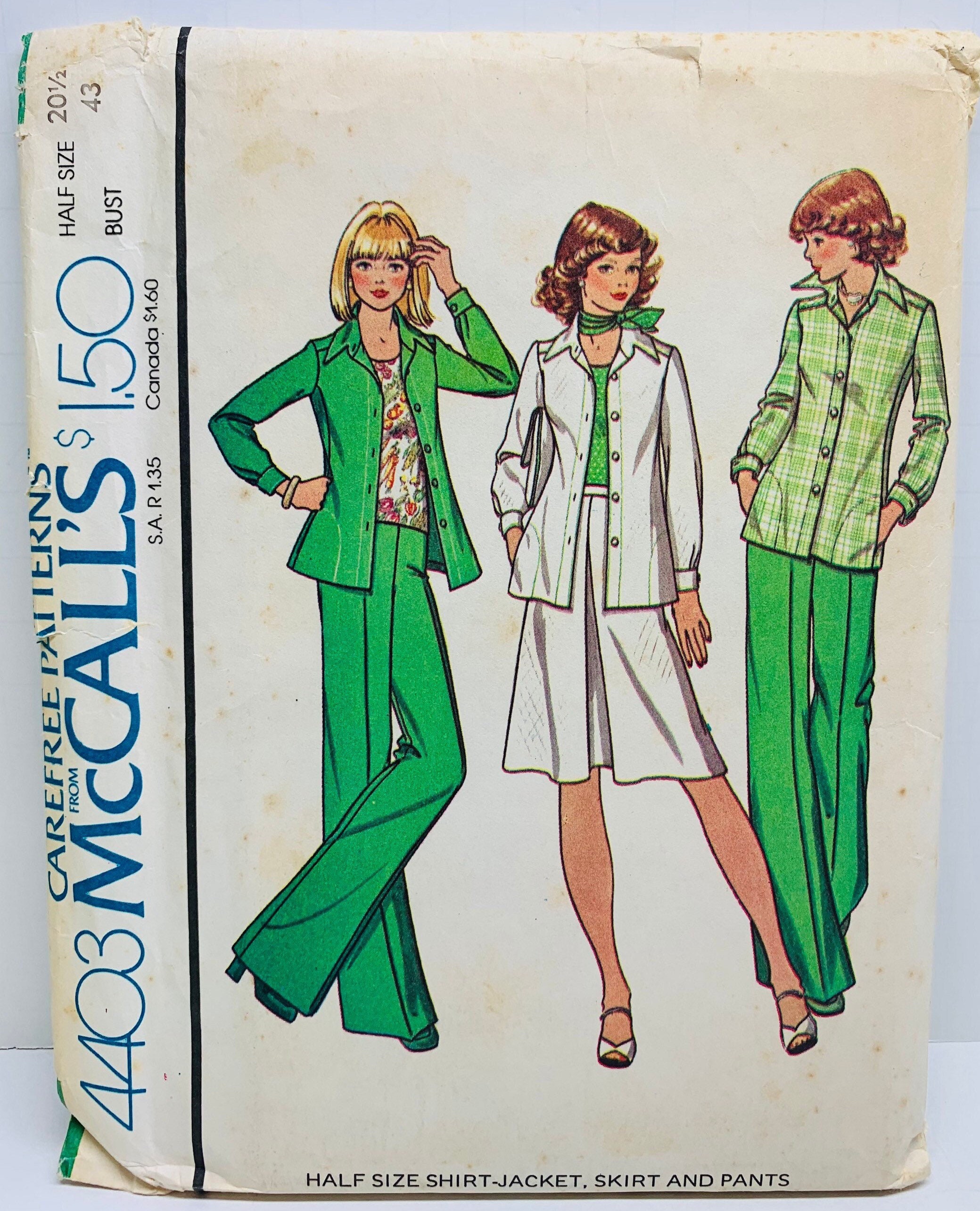 VTG 70s Mccall’s 4403 4402 Misses Half Size Shirt Jacket, Skirt With ...