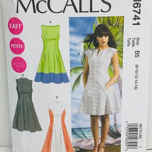 EASY McCall’s 6741 Fit and Flare Lined Dress Dresses Sewing Pattern Misses & Misses Petite Sizes 8-10-12-14-16 UNCUT FF