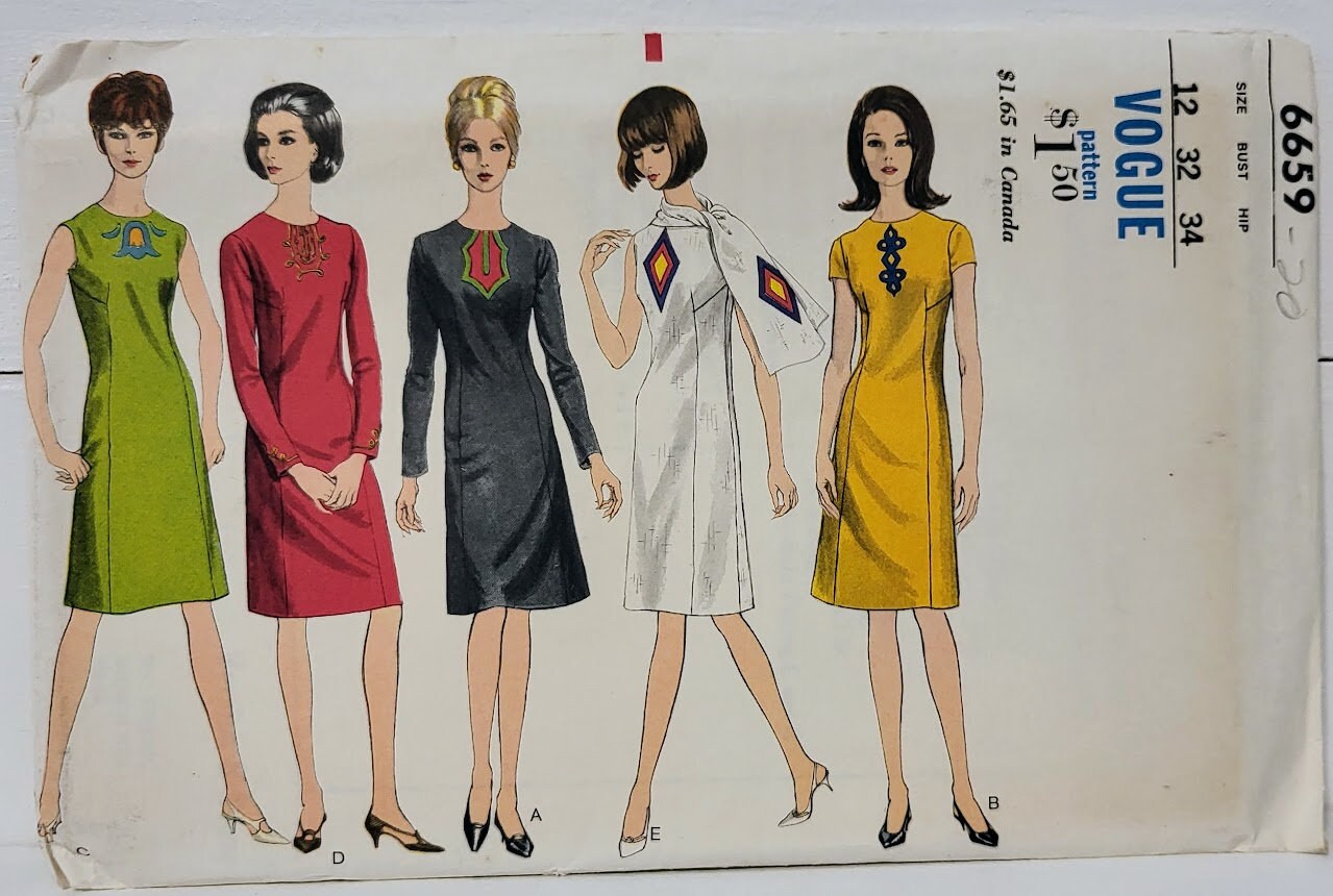 アート Vintage 1960s Vogue 6659 A-line Dress and Scarf Sewing Pattern
