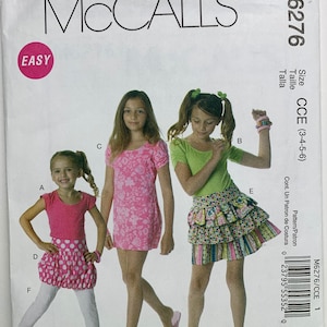 EASY McCall’s 6276  Girls Top Dress Leggings and Ruffled Skirt Back to School Wardrobe Sizes 3-4-5-6 OOP UNCUT