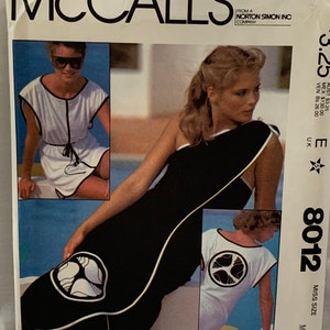 Vintage 80s Mccall’s 8012 Misses Beach Cover Ups Sewing Pattern with Appliqué Off Shoulder Size Medium 14-16 Bust 36-38 UNCUT FF