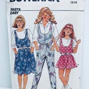 Butterick 3917 Girls Jumper Dress & Jumpsuit Sewing Pattern Comfortable Back to School Wardrobe Sizes 12-14 UNCUT FF