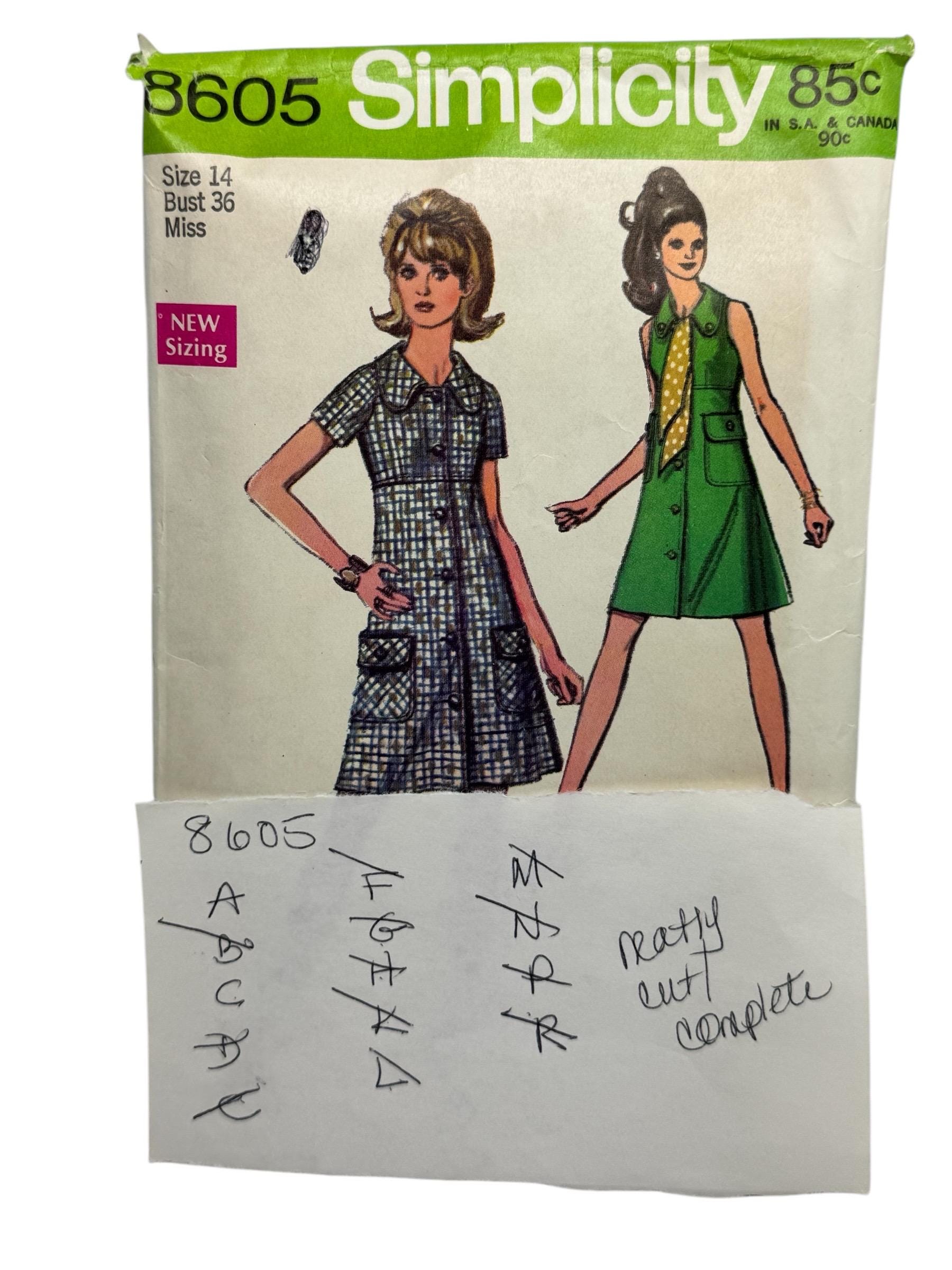 Simplicity 8605 Vintage 60s Misses Coatdress Dress Sewing Pattern