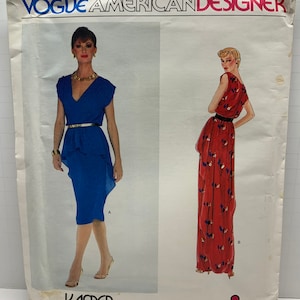 Vintage Vogue 2331 Designer Evening Gown and Blouson Dress Sewing Pattern by Kasper Layered Look Straight Sizes 14 Bust 36 1980s UNCUT