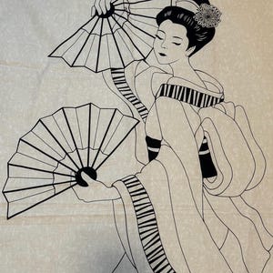 Graceful Geisha Asian Woman Cotton Fabric Panel Lonni Rossi Andover Fabrics 3265 for Wall Hanging Neutral