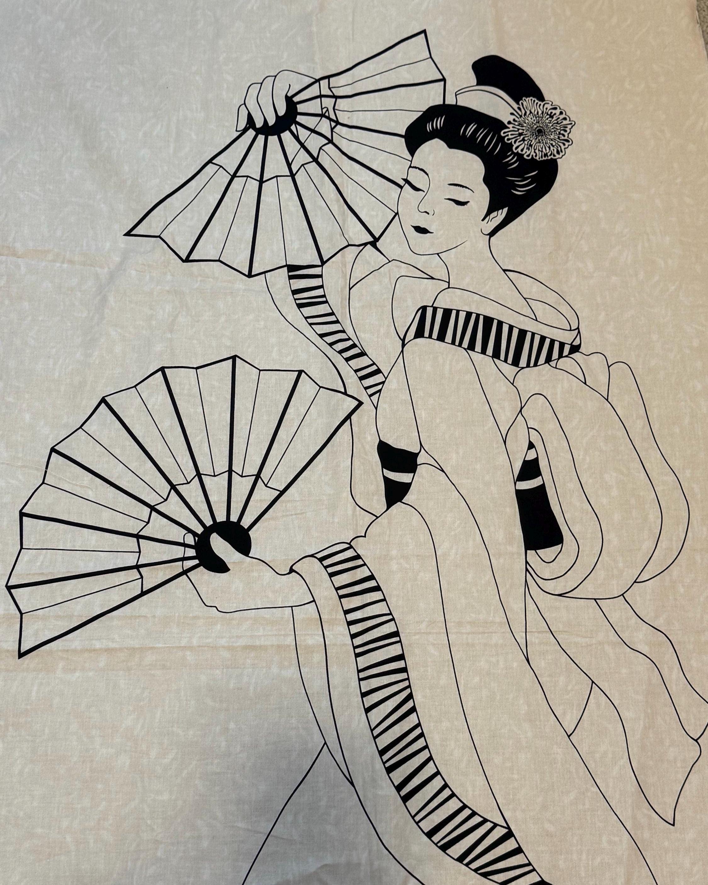 Graceful Geisha Asian Woman Cotton Fabric Panel Lonni Rossi