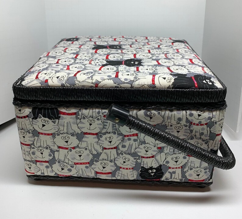 Vintage Fabric Sewing Box Kitty Cat Pattern Snap Close With Etsy