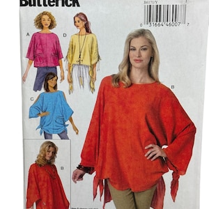 Pode incluir: Um padrão de costura para uma blusa solta de manga comprida. O padrão inclui quatro vistas diferentes, com opções para amarrar ou abotoar as mangas e a bainha. O padrão é para os tamanhos PP, P e M.