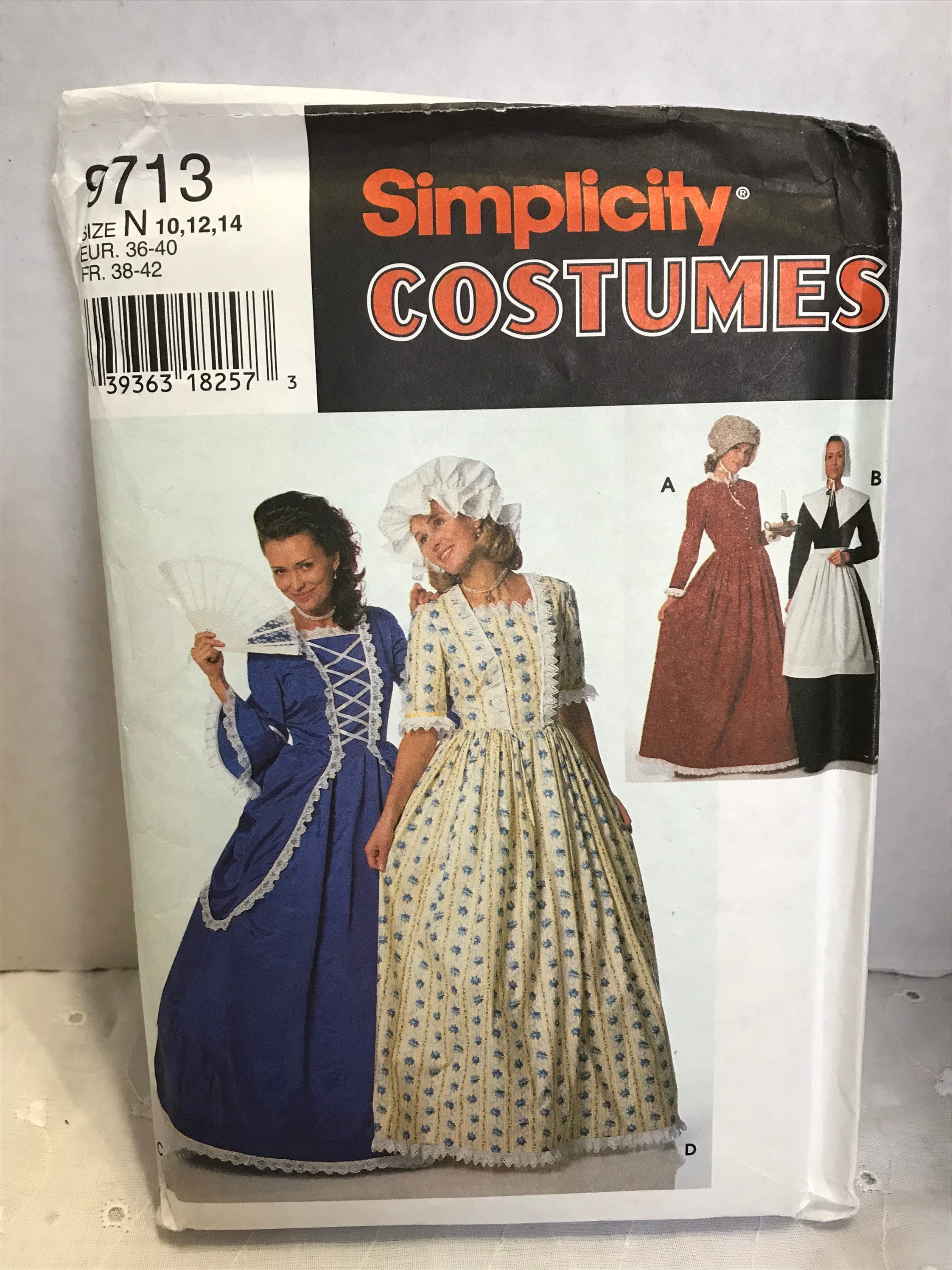 Simplicity 9713 Costume Sewing Pattern Halloween size N 10 12 14 Girls Cosplay Prairie Dress UNCUT