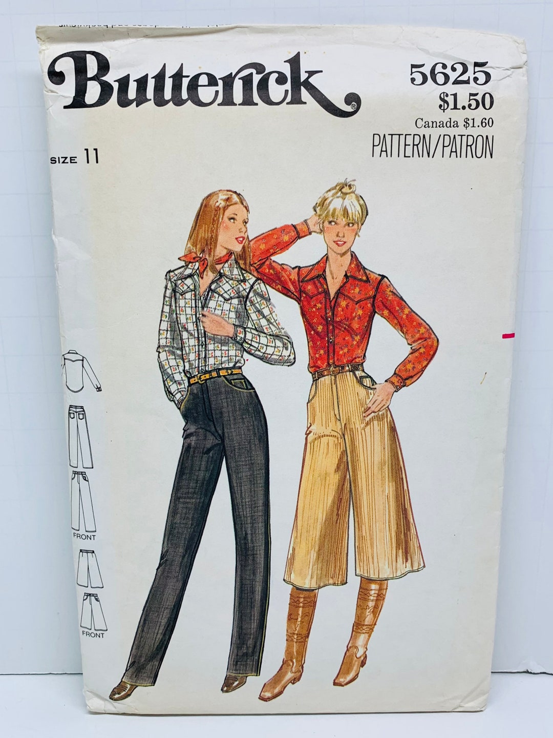 Vintage Butterick 5625 Jr. Misses Button Down Shirt Jeans Pants ...