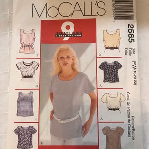 McCall’s 2565 Sewing Pattern Pullover Blouse Shirt Loose Fit 9 Looks Easy to Sew Plus Size 18 20 22 UNCUT FF