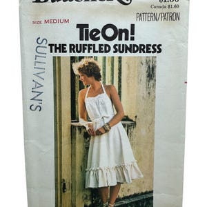 Butterick 4826 Tie On Halter Dress Sundress Sewing Pattern Ruffles Back Wrap Cottagecore Vintage 70s Size 12/14