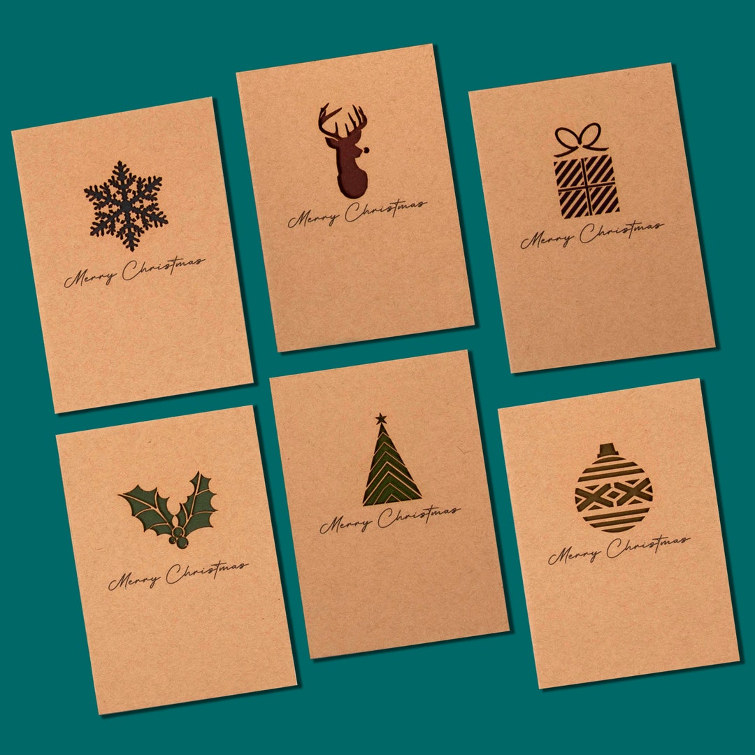 Laser Cut Out Christmas Card Mixed Designs 6 Pack Kraft Etsy