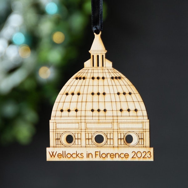 Personalised Florence Cathedral Dome Christmas tree decoration, Florence wooden tree souvenir ornament, Italian architecture holiday token