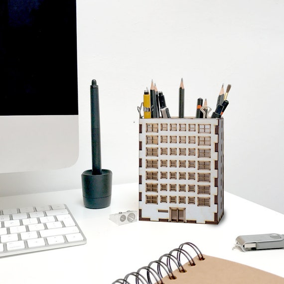 Stylish Pen Pot Wooden Desk Tidy Laser Cut Gift Office Etsy