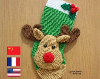 PATTERN - Reindeer Christmas Stocking - Crochet Pattern, pdf