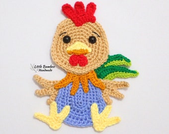 PATTERN- Rooster Applique-Crochet Pattern, pdf