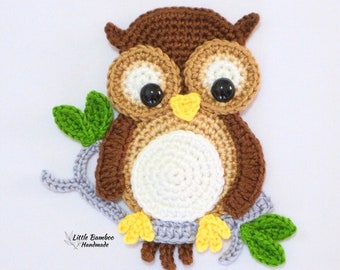 Crocheted Owl Handmade application Gardmaking sewing scrapbooking Appligue patch embellishment kids crochet cap