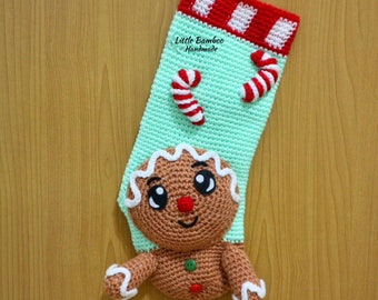 PATTERN - Gingerbread Man Christmas Stocking - Crochet Pattern, pdf