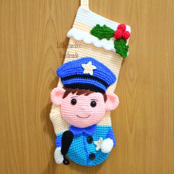 PATTERN - Policeman Christmas Stocking - Crochet Pattern, pdf