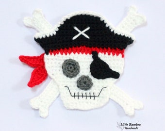 PATTERN- Pirate Skull Applique-Crochet Pattern, pdf