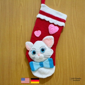 PATRÓN - Media navideña de mi gato - Patrón de crochet, pdf