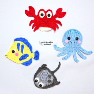 PATTERN- Under The Sea Applique Set A-Fish, Crab, Octopus and Stingray - Crochet Pattern, pdf