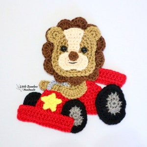 PATTERN- Lion In Racing Car Applique-Crochet Pattern, pdf