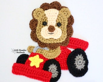 PATTERN- Lion In Racing Car Applique-Crochet Pattern, pdf