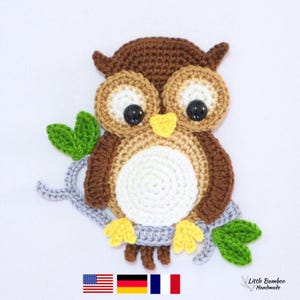 PATRÓN- Aplique de búho-Patrón de crochet, pdf
