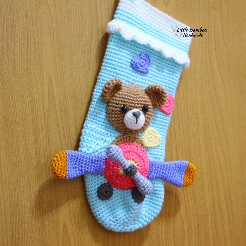 PATTERN-Bear On Aeroplane Christmas Stocking-Crochet Pattern, pdf image 2