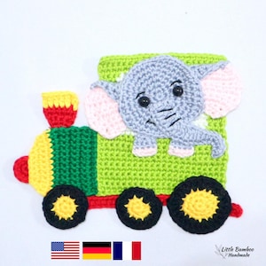 PATTERN- Elephant On Train Applique-Crochet Pattern, pdf