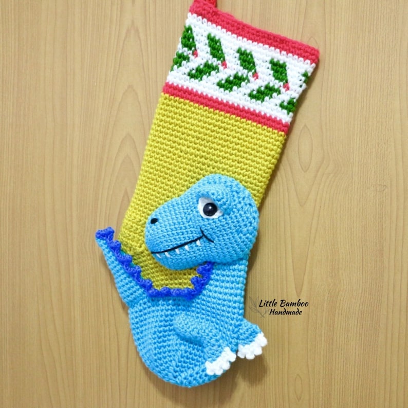 PATTERN-Dinosaur Christmas Stocking-Crochet Pattern, pdf image 2