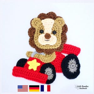 PATTERN- Lion In Racing Car Applique-Crochet Pattern, pdf