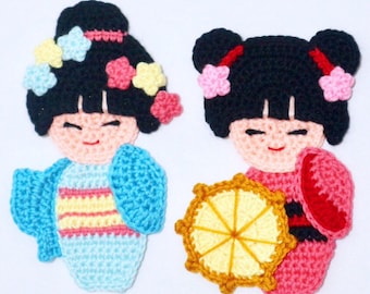 PATTERN- Kokeshi Japanese Doll Applique-Crochet Pattern, pdf