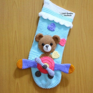 PATTERN-Bear On Aeroplane Christmas Stocking-Crochet Pattern, pdf image 1