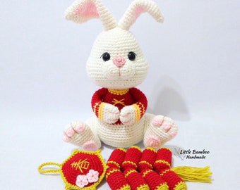 PATTERN-Prosperity Rabbit And Firecracker Ornament-Crochet Pattern, pdf