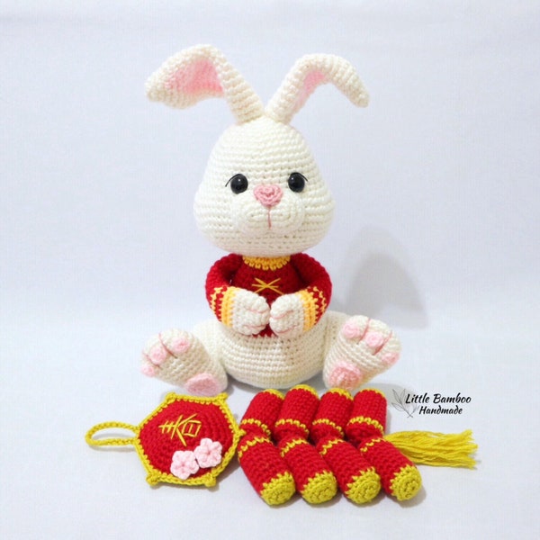 PATTERN-Prosperity Rabbit And Firecracker Ornament-Crochet Pattern, pdf