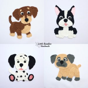 PATTERN- Dogs Applique Set C-Dachshund, Boston Terrier, Dalmatian and Pug - Crochet Pattern, pdf