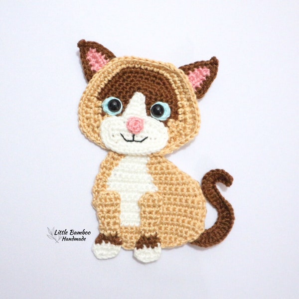 PATTERN- Snowshoe Cat Applique -Crochet Pattern, pdf