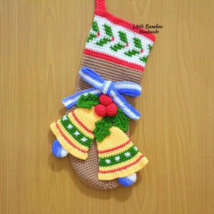 PATTERN -Christmas Bell Stocking - Crochet Pattern, pdf